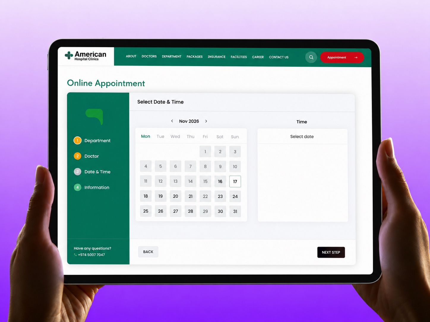 American Hospital Qatar — tablet view