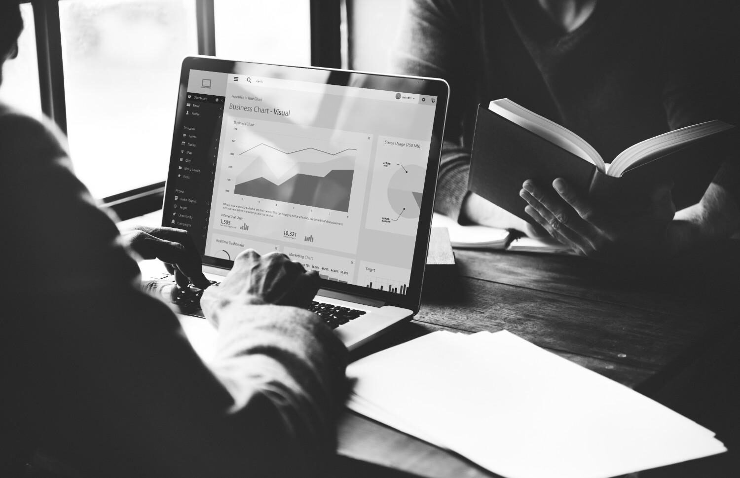 Marketing performance dashboard with reports and revenue growth comparison