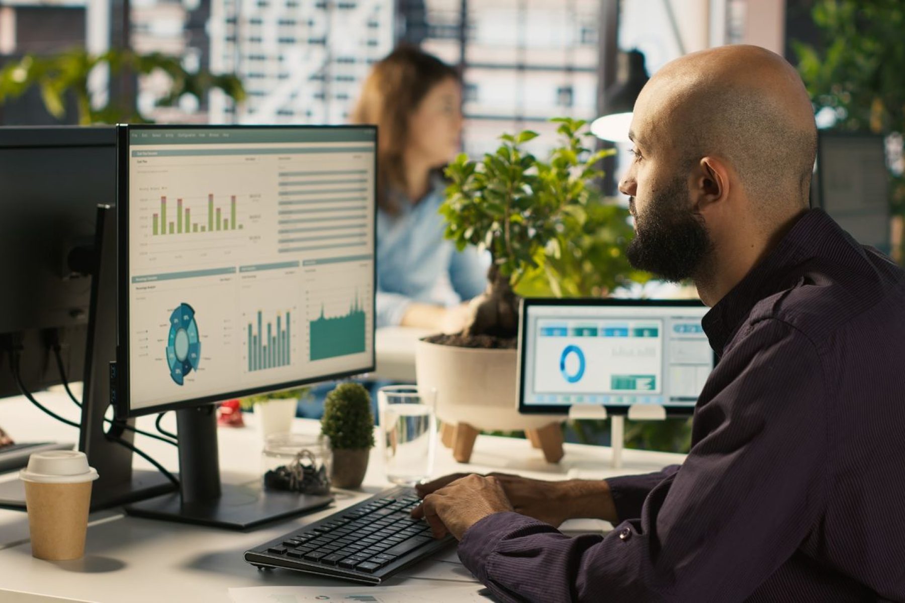 Startup team using business management software